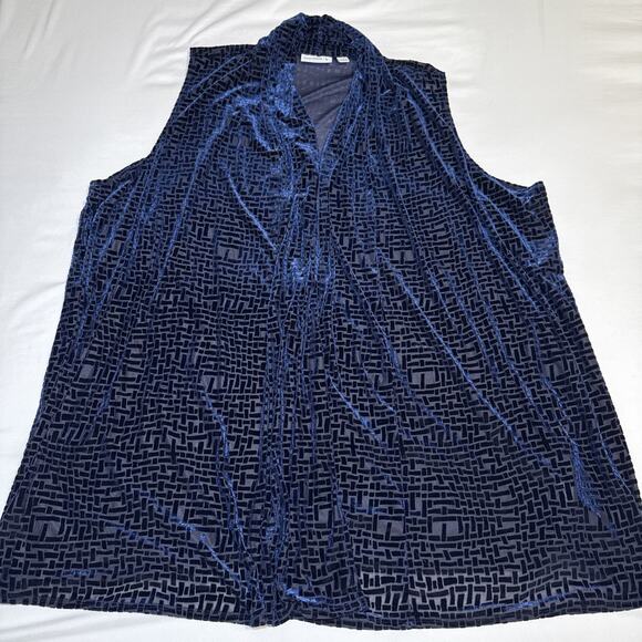 Susan Graver Plus Sz 2X Navy Blue Burn Out Duster Velvet Boho Cardigan Vest EUC - Picture 1 of 15